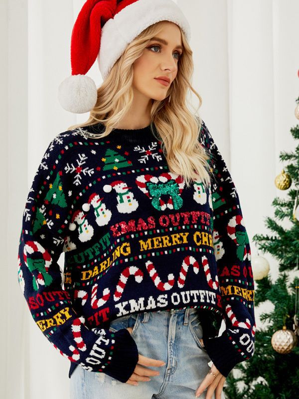 Fake Christmas Knit Sweater Women's with Holiday Pattern