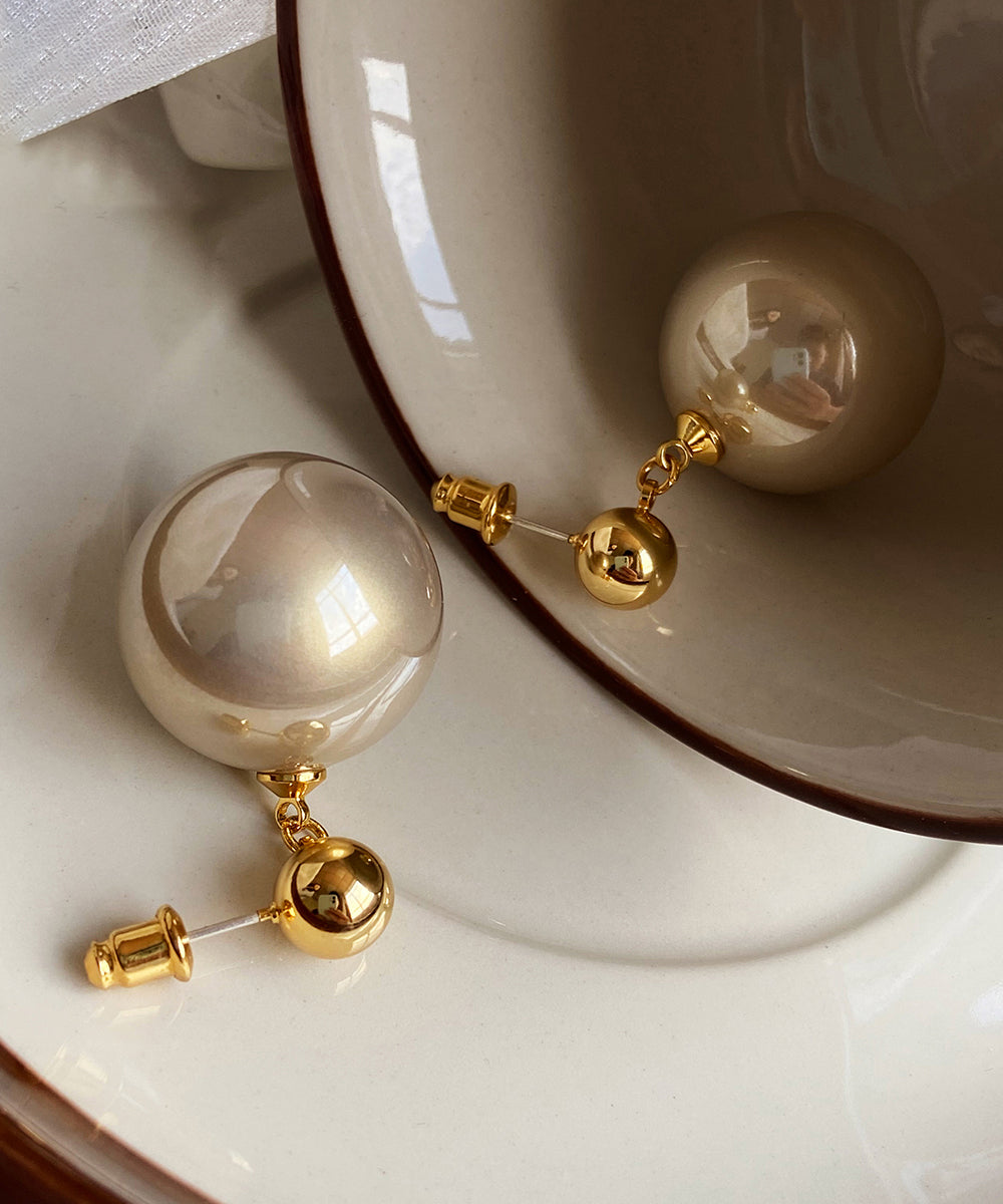Champagne Metal Overgild Pearl Drop Earrings