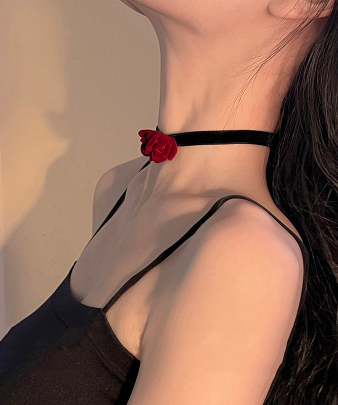 Handmade Red Silk Velvet Bow Pendant Necklace Yu017