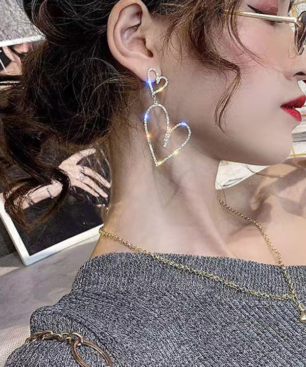 Modern Silk Zircon Asymmetricar Love Heart Drop Earrings Ly1787