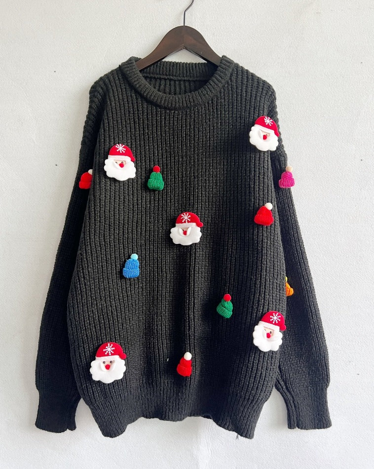 Women's Christmas Sweater with Festive Santa Motif and Textured Knit Quality R&B