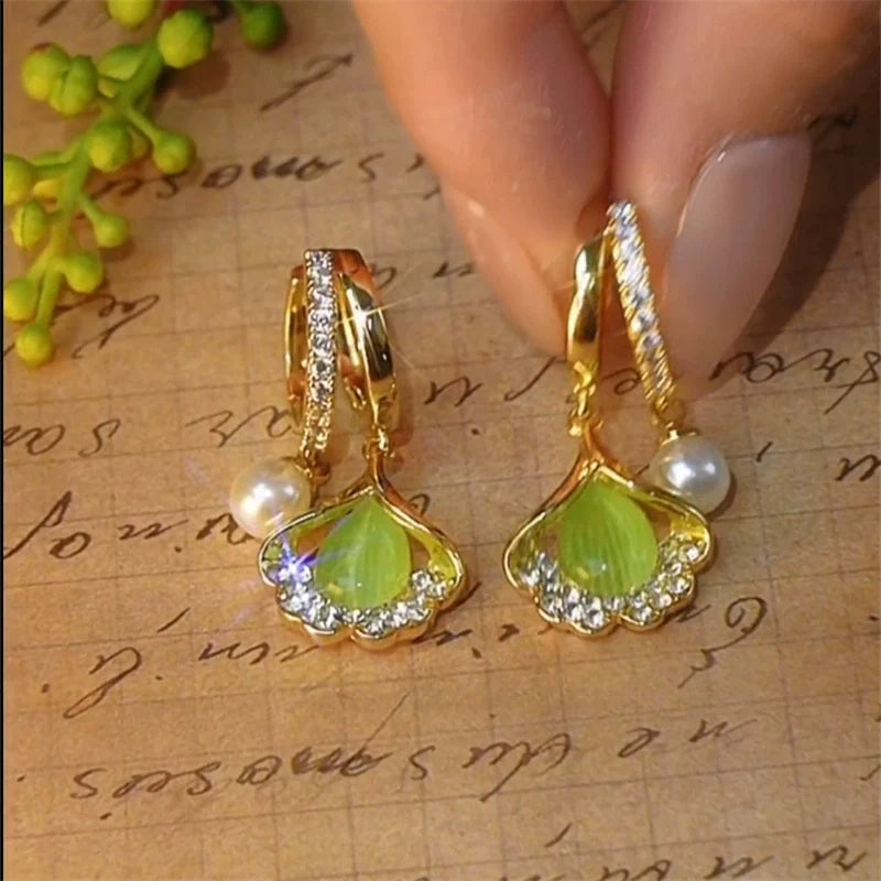 Leidy Ginkgo Pearl Drop Earrings