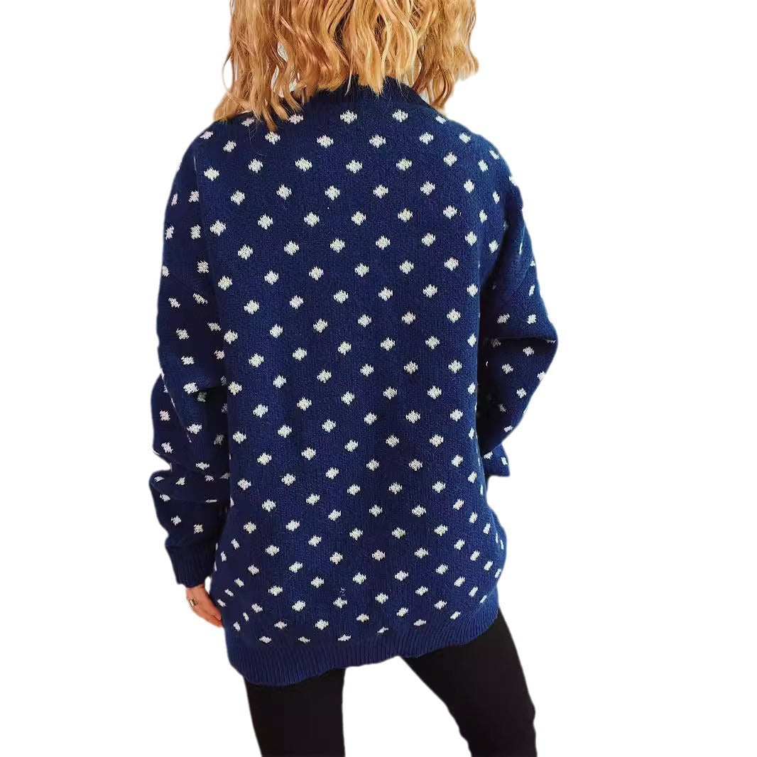 Women's Knit Sweater with Festive Christmas Design and Relaxed Fit
