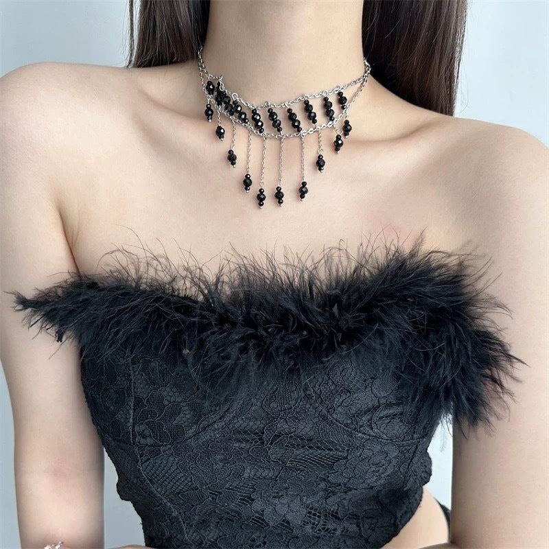 Gothic Tassel Cross Pendant Crystal Exaggerated Necklace