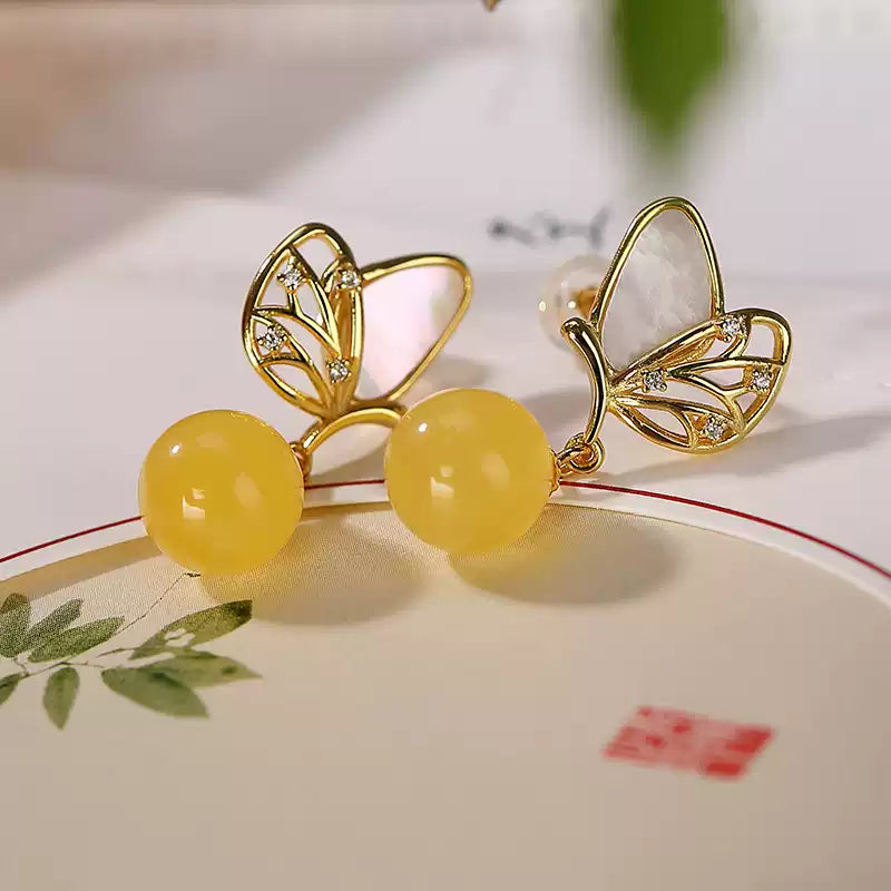 Honey Amber Butterfly Earrings
