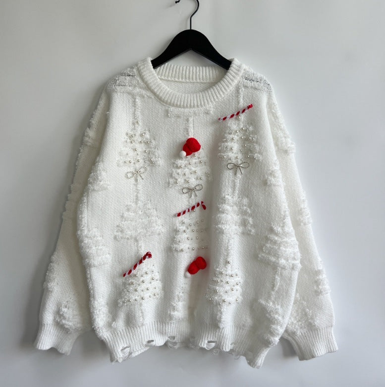 Women's Christmas Sweater with Festive Motif and 3D Appliqués