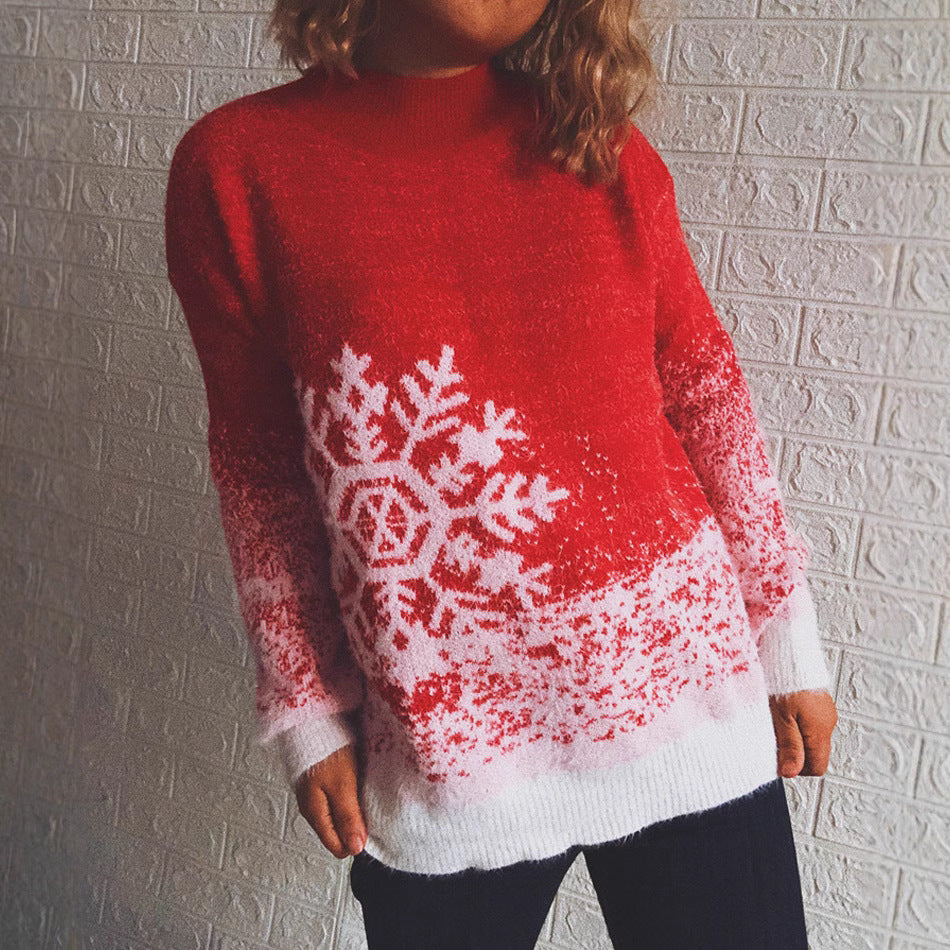 Women's Festive Knit Sweater with Wintry Snowflake Motif R&B