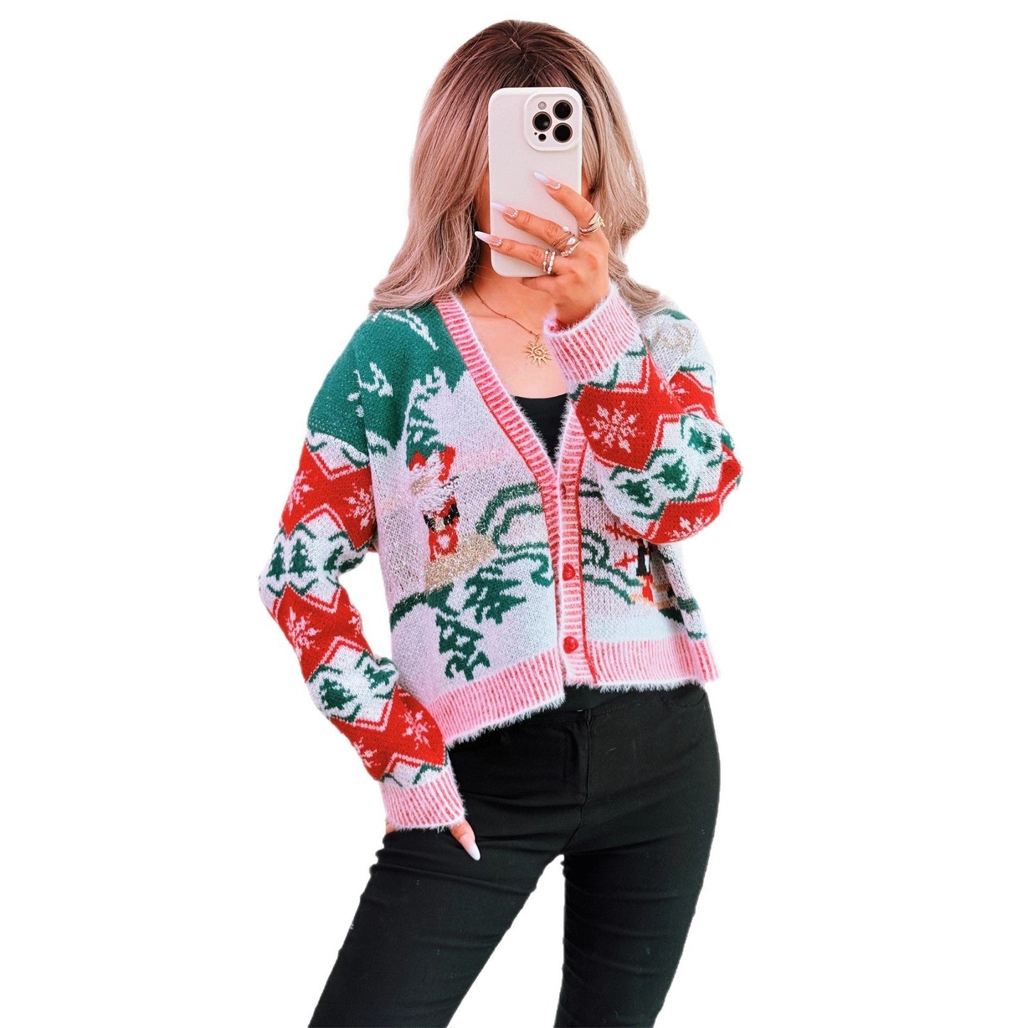 Women's Cardigan in Festive Design with Christmas Motifs