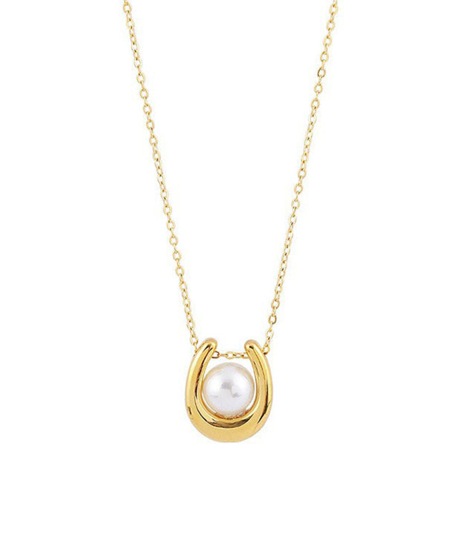 Stylish Gold Sterling Silver Overgild U-shape Pearl Lariat Necklace Wo010