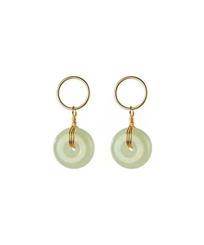 Cyan Sterling Silver Overgild 14k Gold Jade Drop Earrings