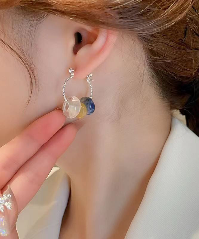 Multicolour Copper Gem Stone Glass Hoop Earrings Kx1002