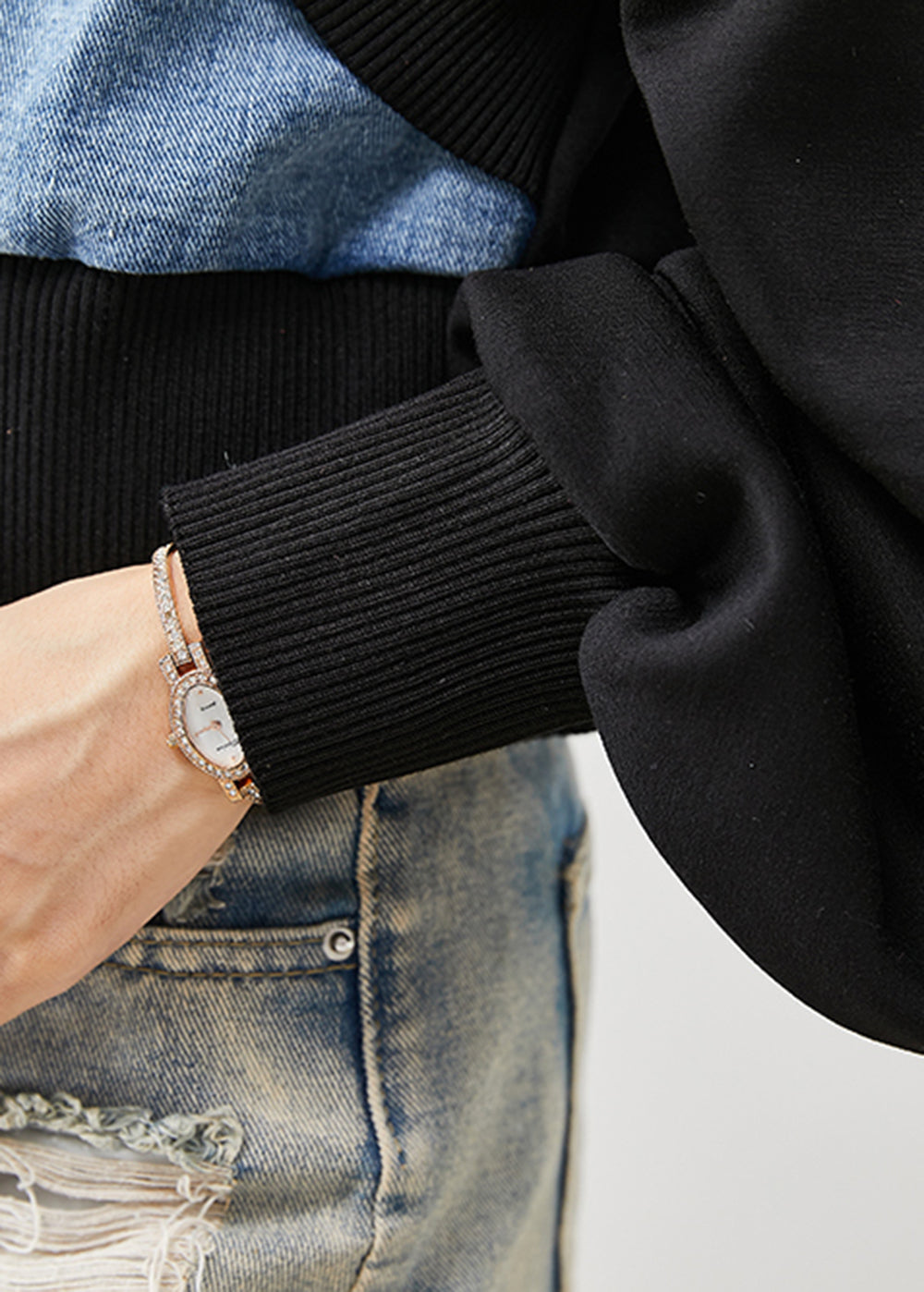 Black Oversized Patchwork Denim Fake Two Piece Coats Spring