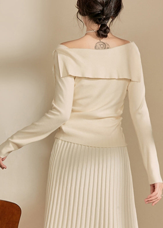 White Cold Shoulder Cotton Knit Sweaters Fall