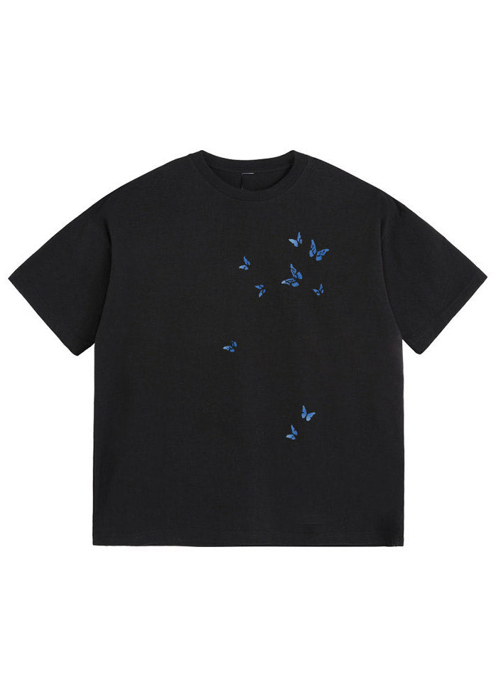 Black Butterfly Print T Shirt Summer