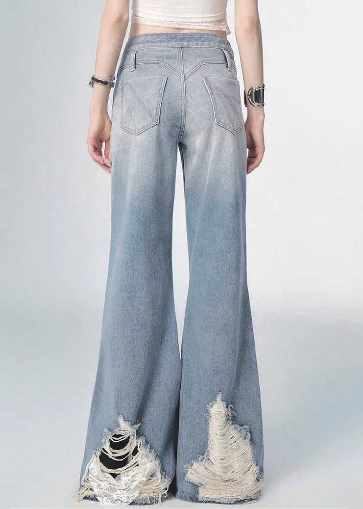 Boutique Blue High Waist Hole Flared Jeans Fall