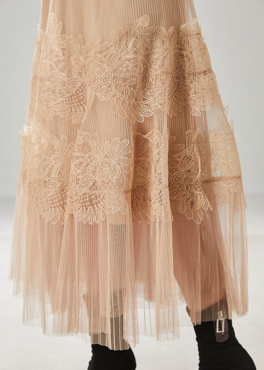 Khaki Embroidered Tulle Skirt Summer