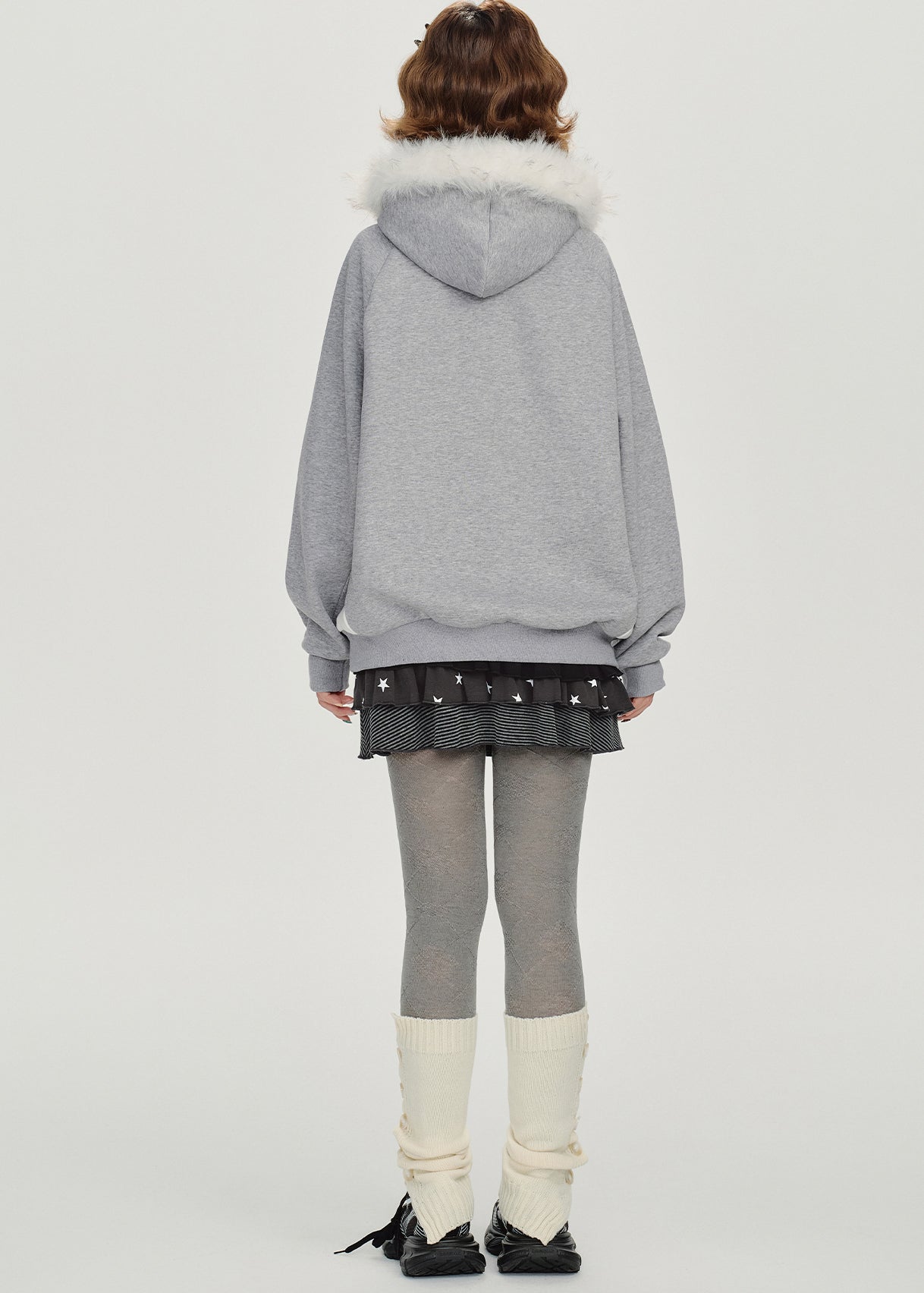 Italian Grey Hooded Print Cotton Pullover Winter