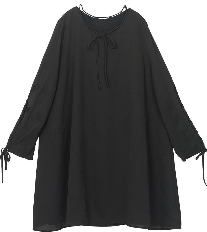 Organic Black Cinched Chiffon O-neck Hollow Out Summer Party Dress