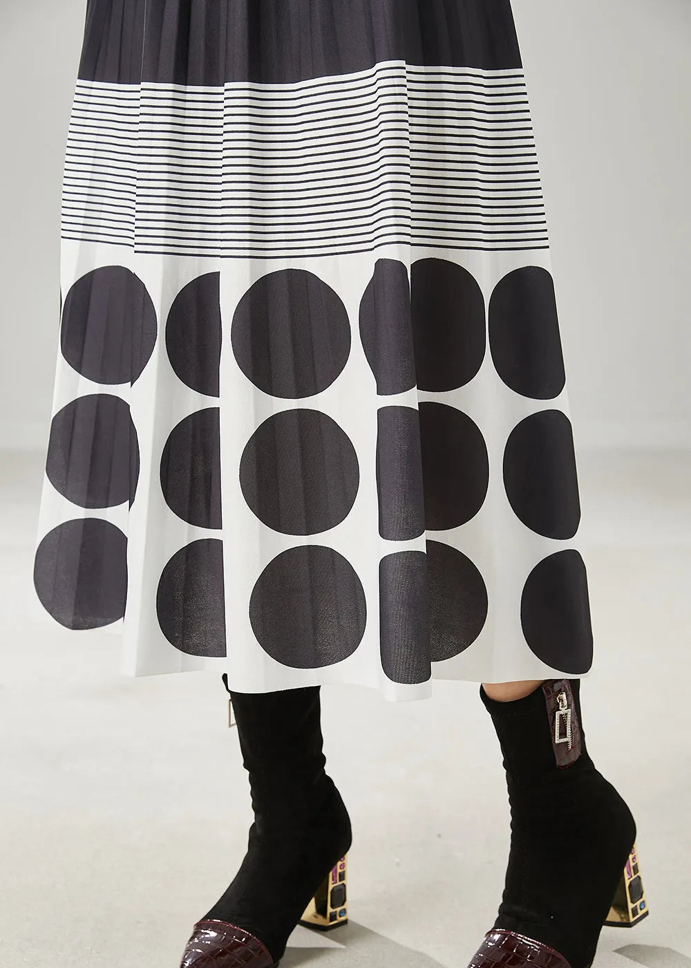 Black Print Cotton a Line Skirts Spring