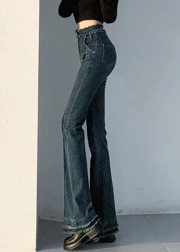 Slim Fit Blue Original Design Pockets Denim Flare Bottoms Spring