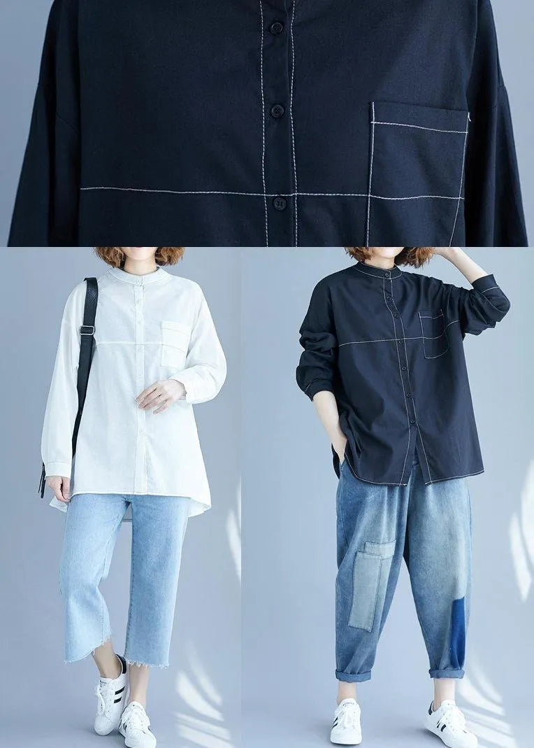 French Black Turn-down Collar Button Shirts