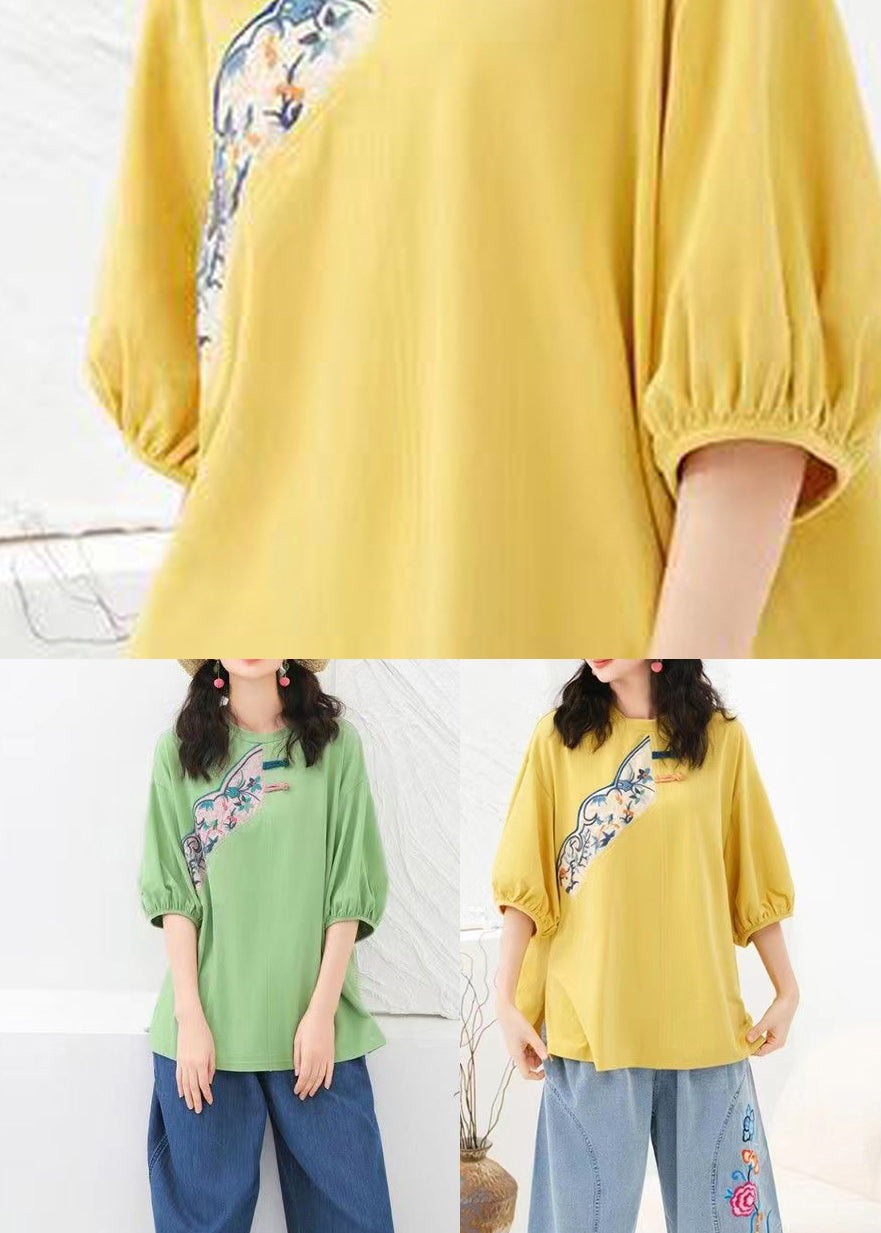Original Green O-neck Embroideried Cotton T Shirts Summer