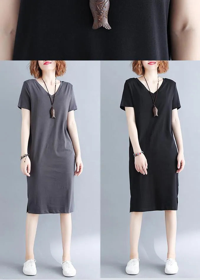 Black Side Open Cotton Summer Dresses
