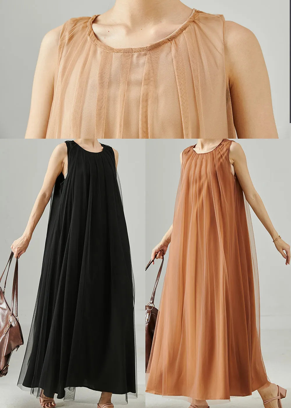 Black Oversized Tulle Maxi Dresses Summer