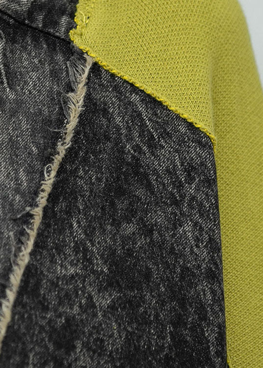 Street Denim Bat Wing Sleeve Patchwork Knit Button Fall Coat