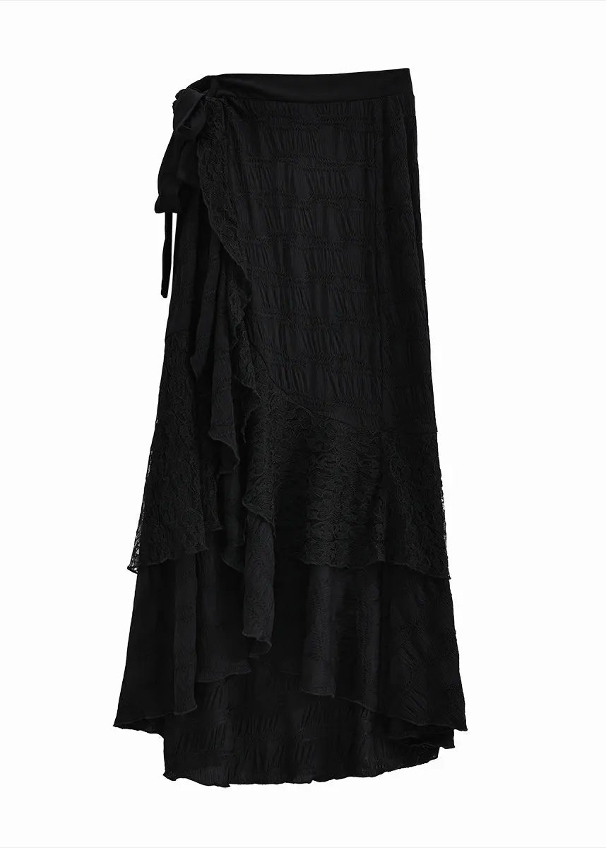 Black Asymmetrical Patchwork Cotton Skirts Fall