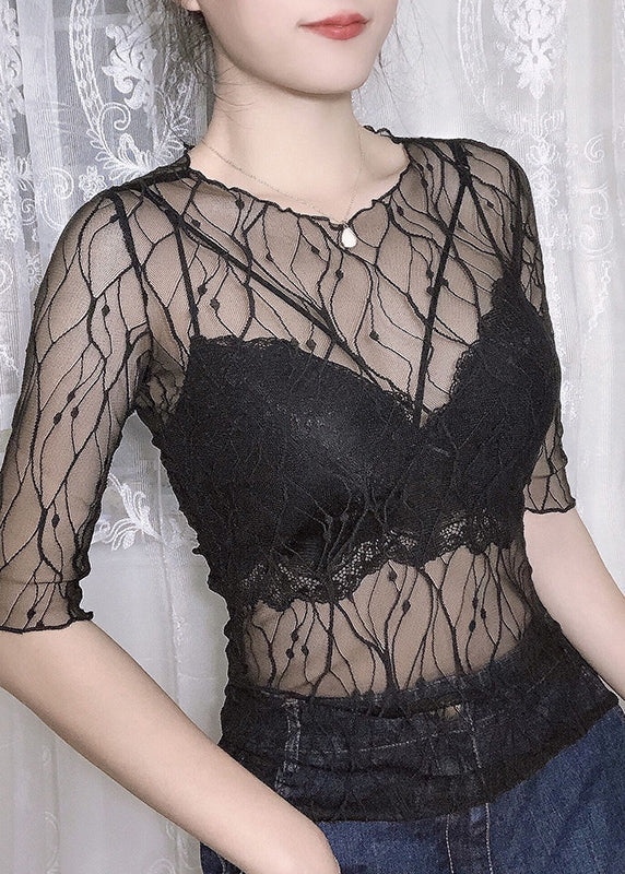 White Embroidered Tulle Sheer Tops Summer