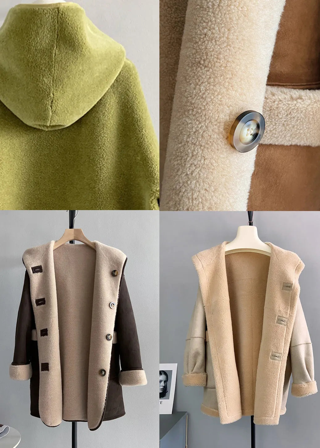 Green Pockets Woolen Hooded Jacket Wear on Both Sides Winter