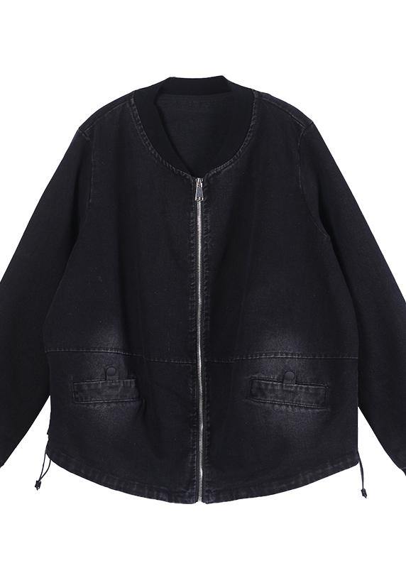 Loose Drawstring Baseball Collar Denim Jacket