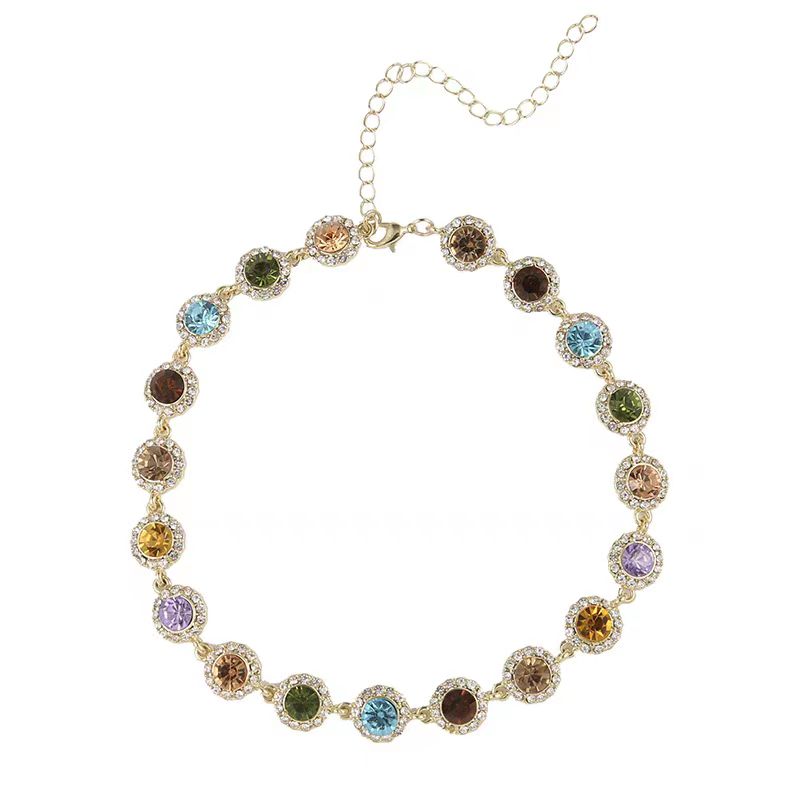 Rainbow Alloy Zircon Tassel Collar Necklace