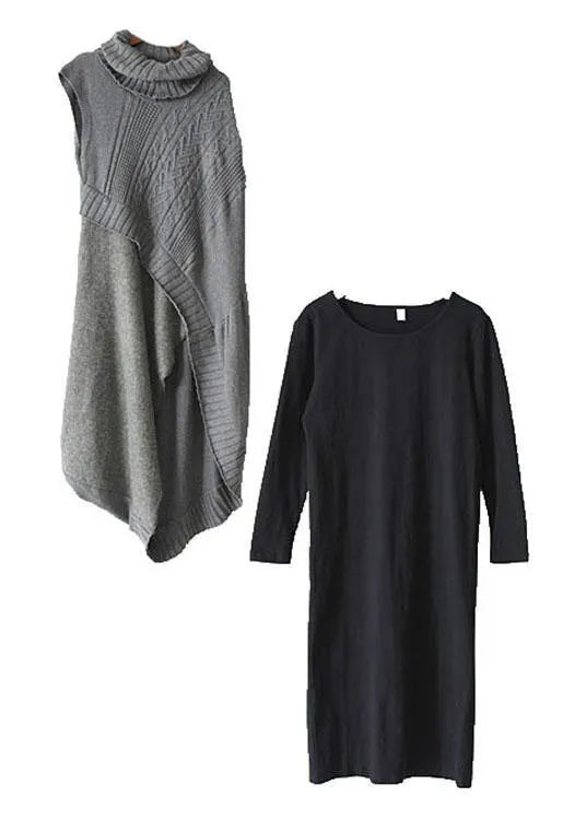 Fall New Knit Stitched Dress Two Piece Set