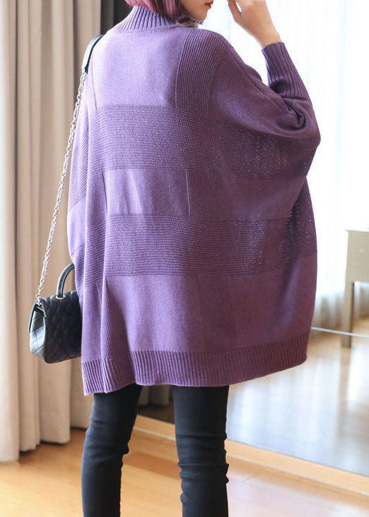 Art Purple Turtleneck Loose Fall Long Sweater