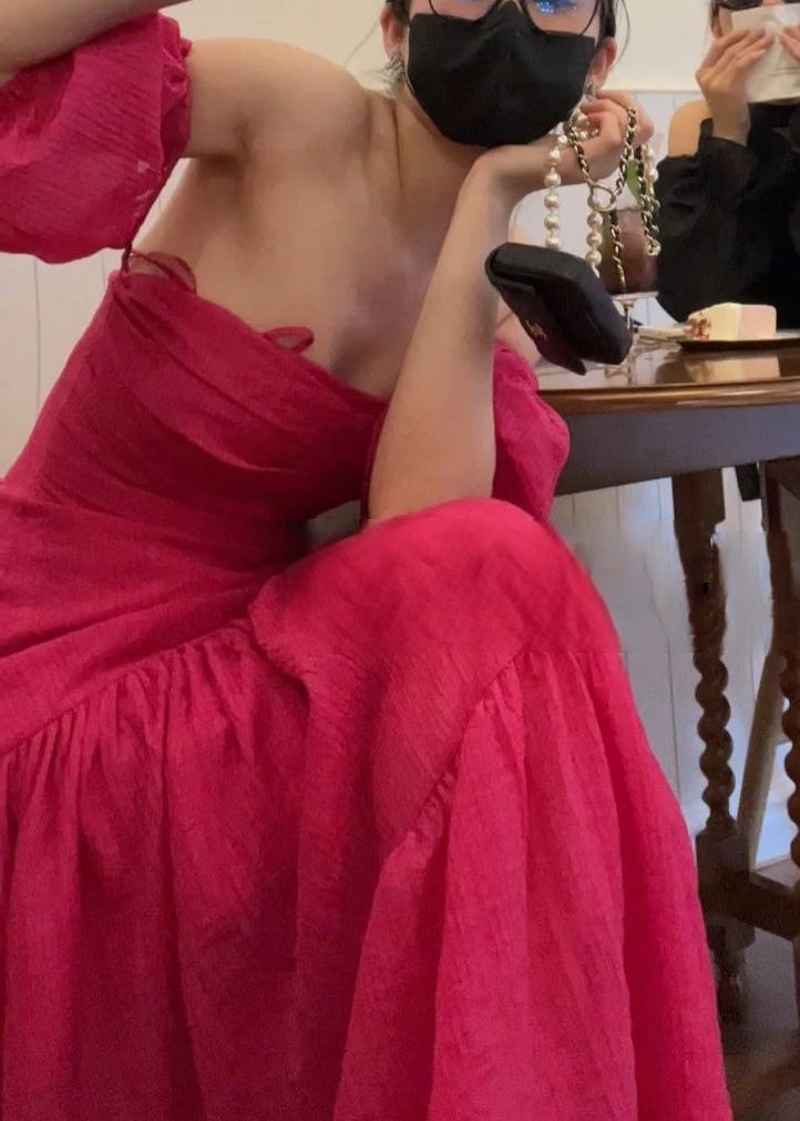 Rose Slash Neck Cotton Long Dresses Summer