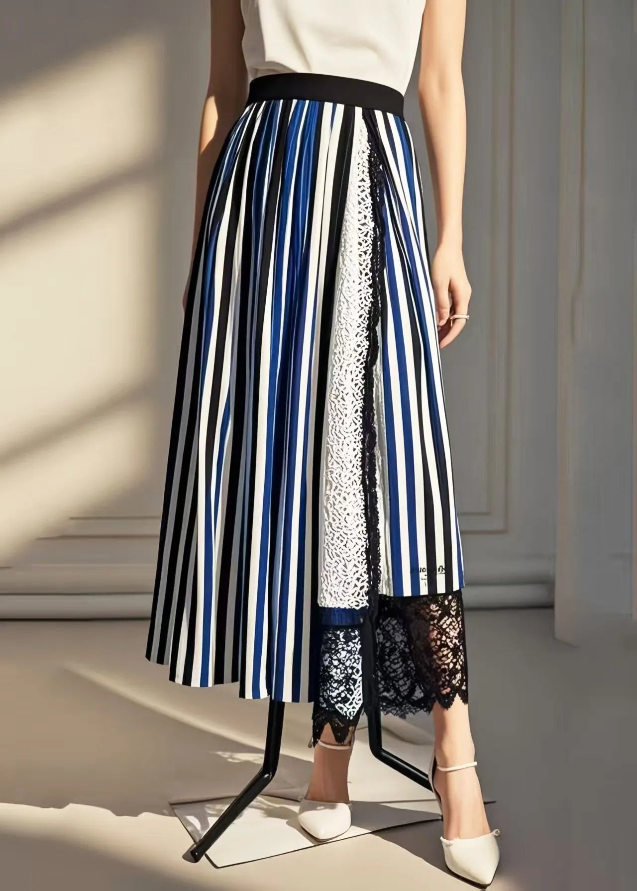 Asymmetrical Patchwork Striped Cotton Skirt Summer