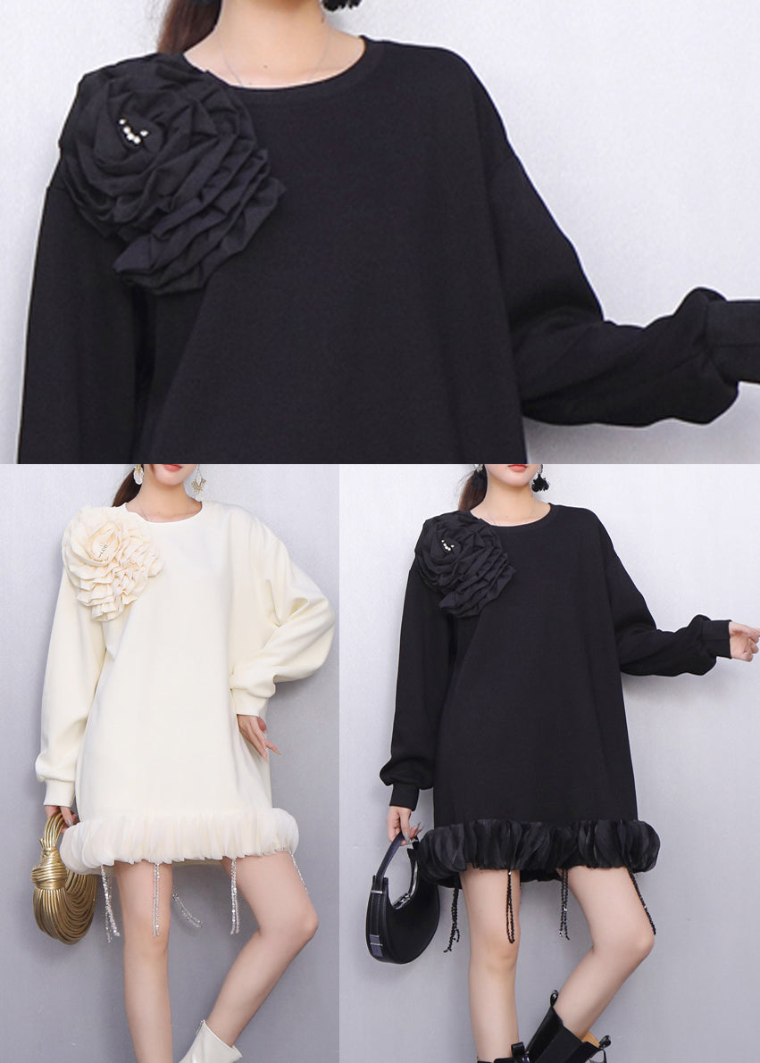 White Decorated Cotton Day Dress Tasseled Spring