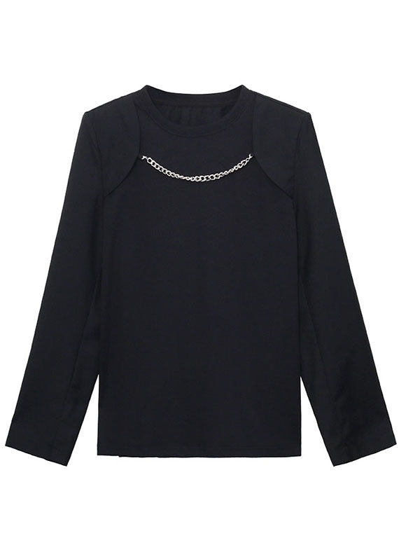 Black O-neck Loose Fall Long Sleeve Top