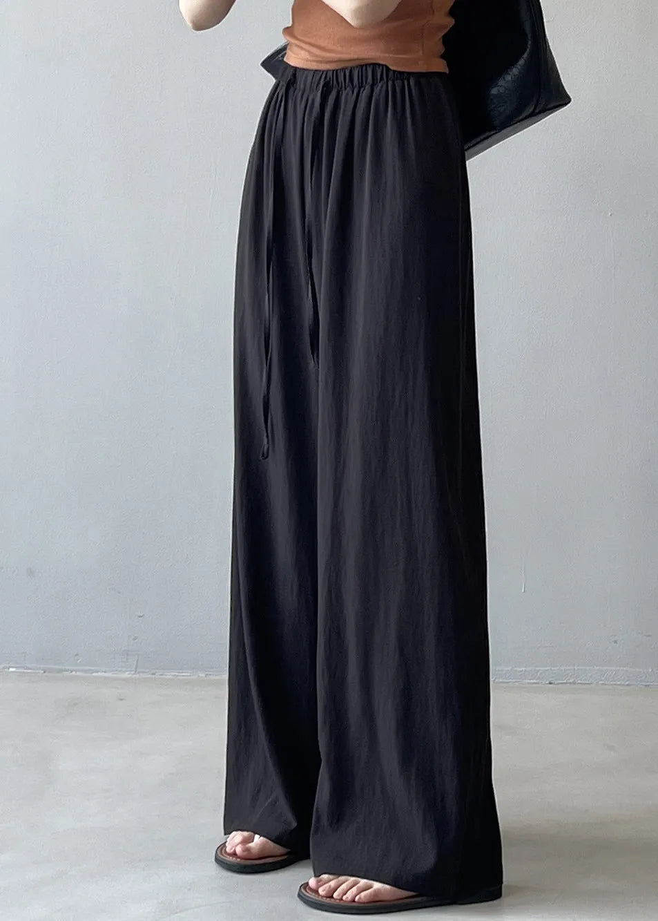 Beige Drawstring Draping Cotton Straight Pants Fall