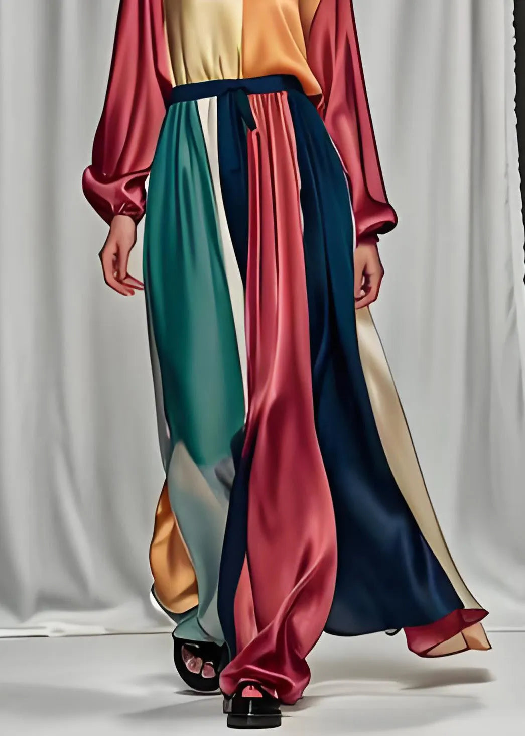 Handmade Colorblock Patchwork Silk Dress