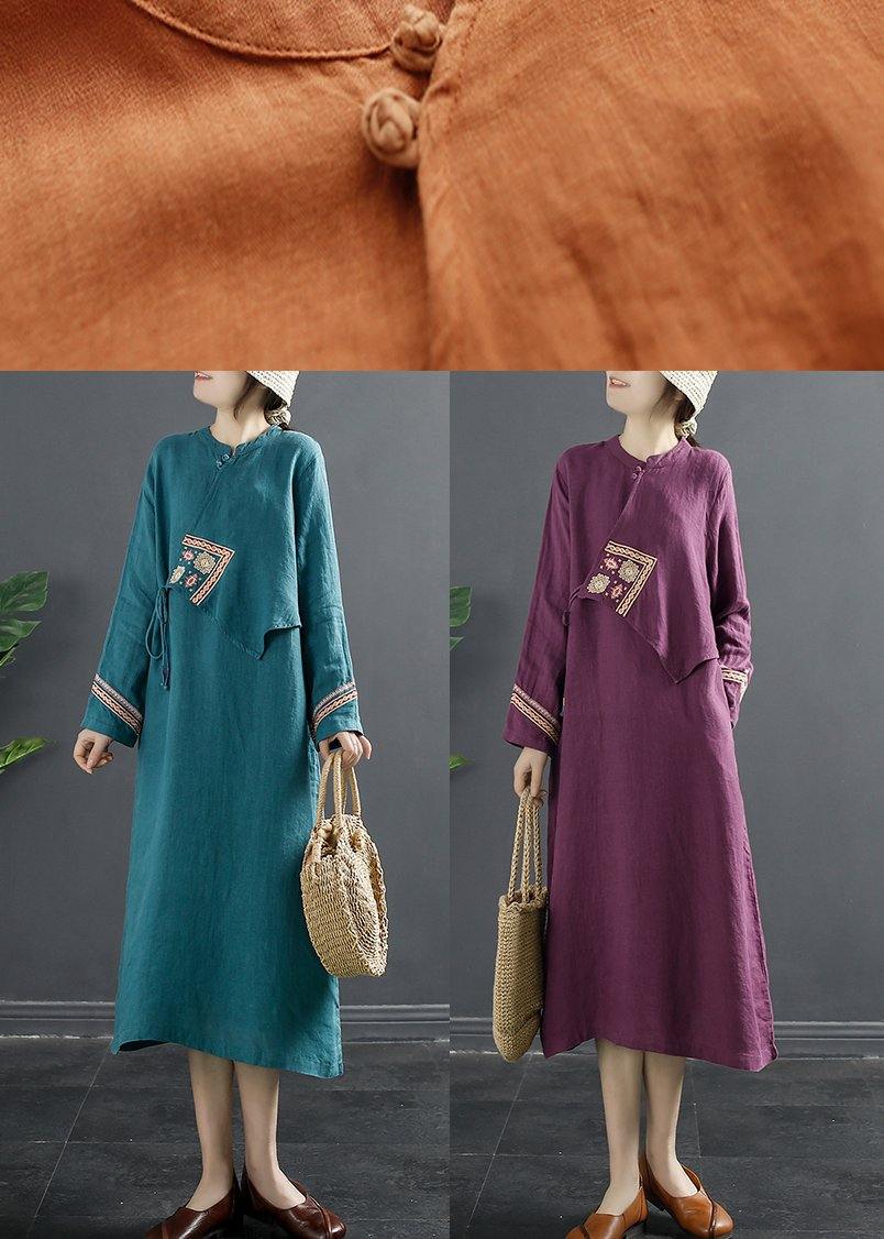 Blue Embroidery Quilting Clothes Patchwork Loose Dresses