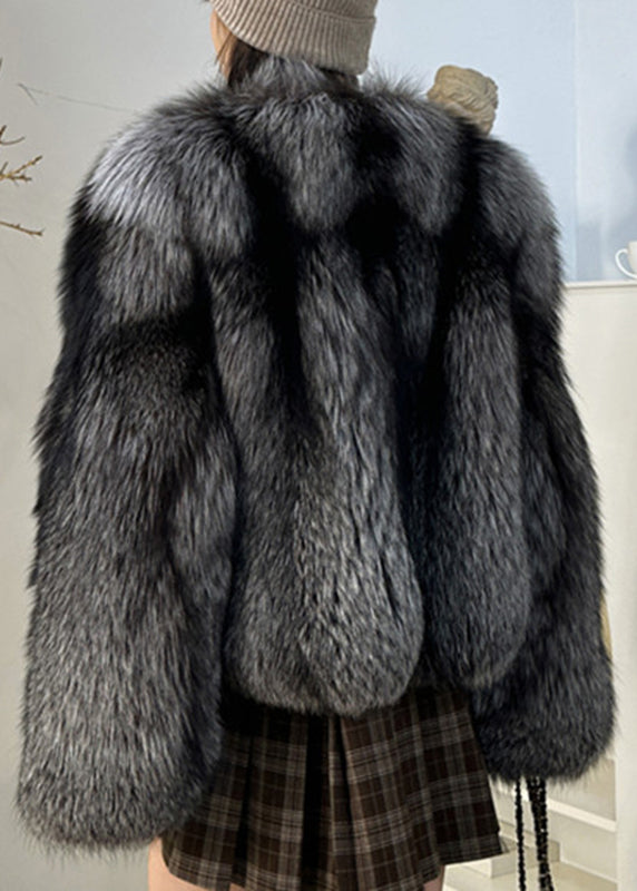 Stylish Black Grey Leather and Fur Coats Winter
