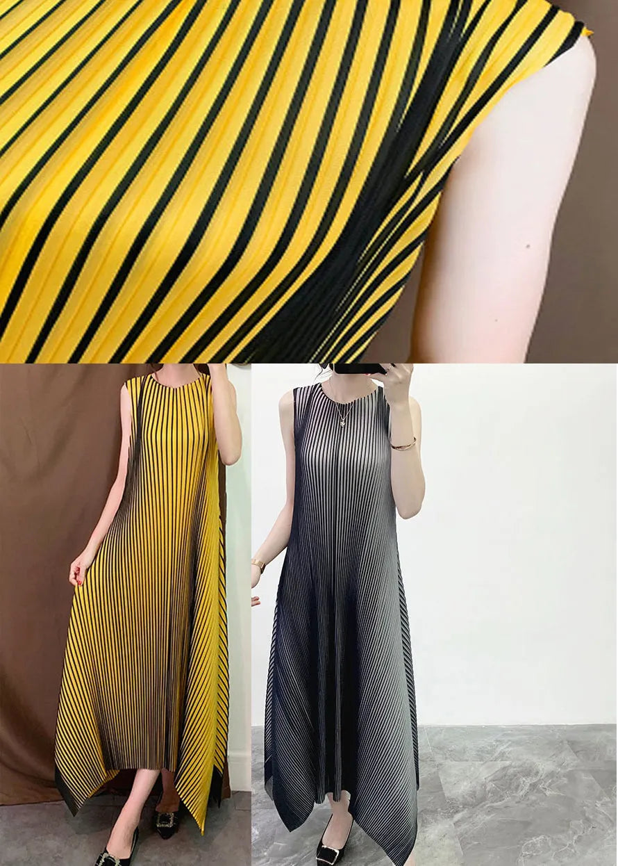 Grey O-neck Striped Gradient Color Long Dress Sleeveless