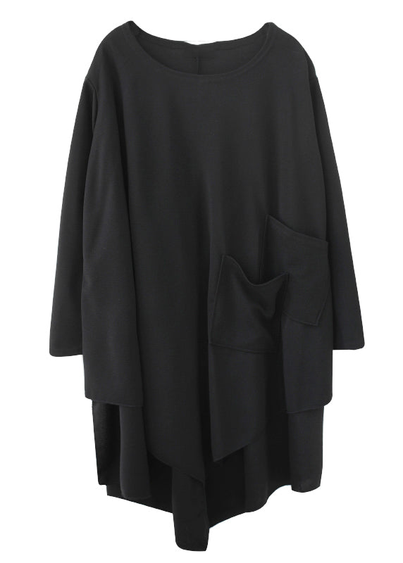 Black Asymmetrical Patchwork Cotton T Shirts Top Fall