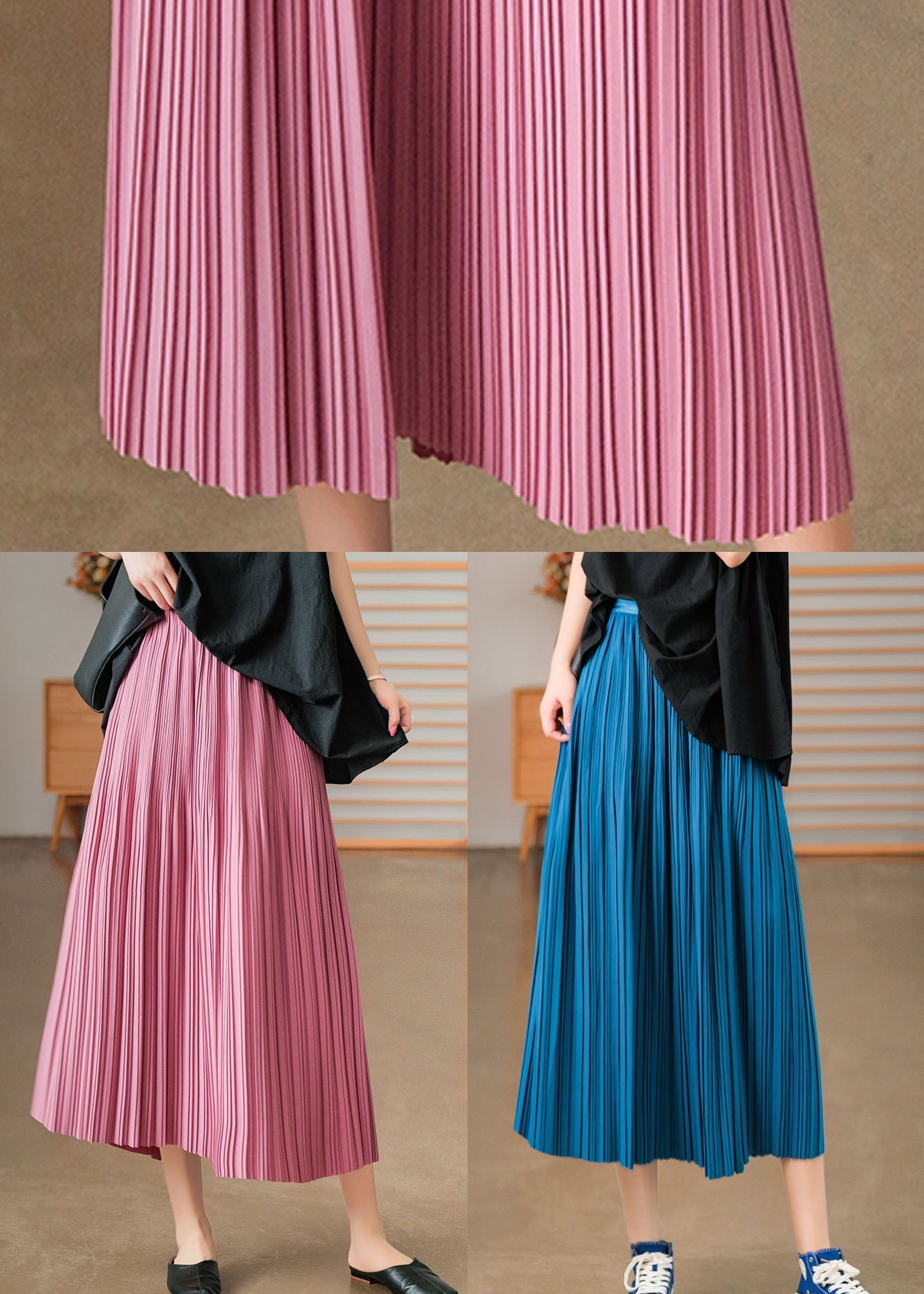 Blue Cotton Beach Skirt Elastic Waist Wrinkled