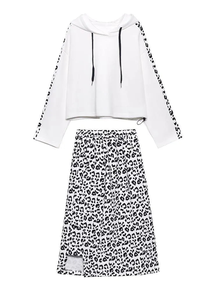 Retro Fried Street Leopard Print Bodysuit Two Piece Skirt
