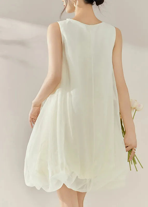 Classy Beige O-neck Patchwork Tulle Mid Dresses Sleeveless