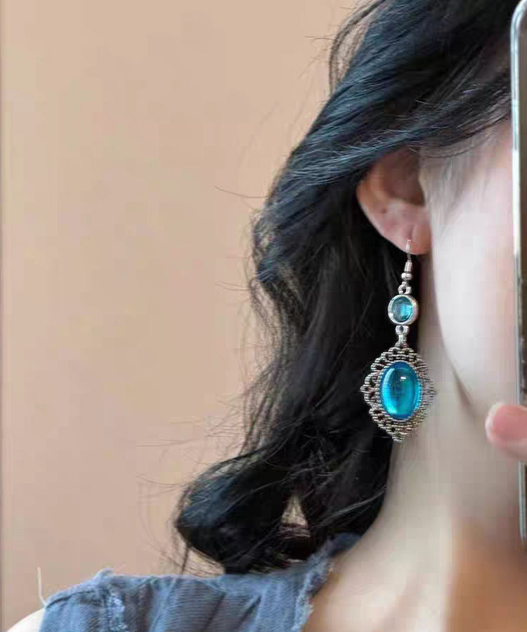 Blue Alloy Resin Crystal Hollow Out Drop Earrings